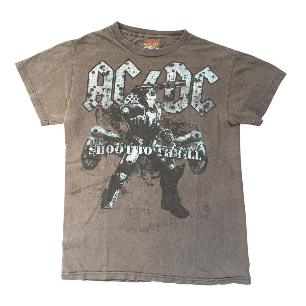 ACDC Iron Man 2 Shoot To Thrill War Machine Graphic Tee Brown Size L 2010